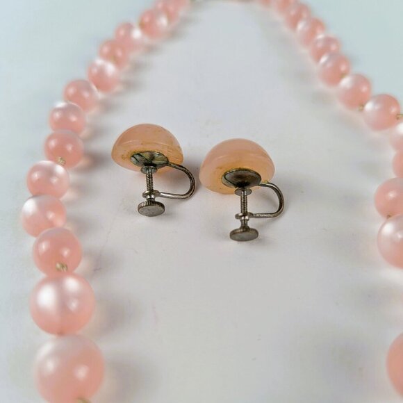 Vintage Light Pink Moonglow Necklace + Earring Set - Picture 4 of 5
